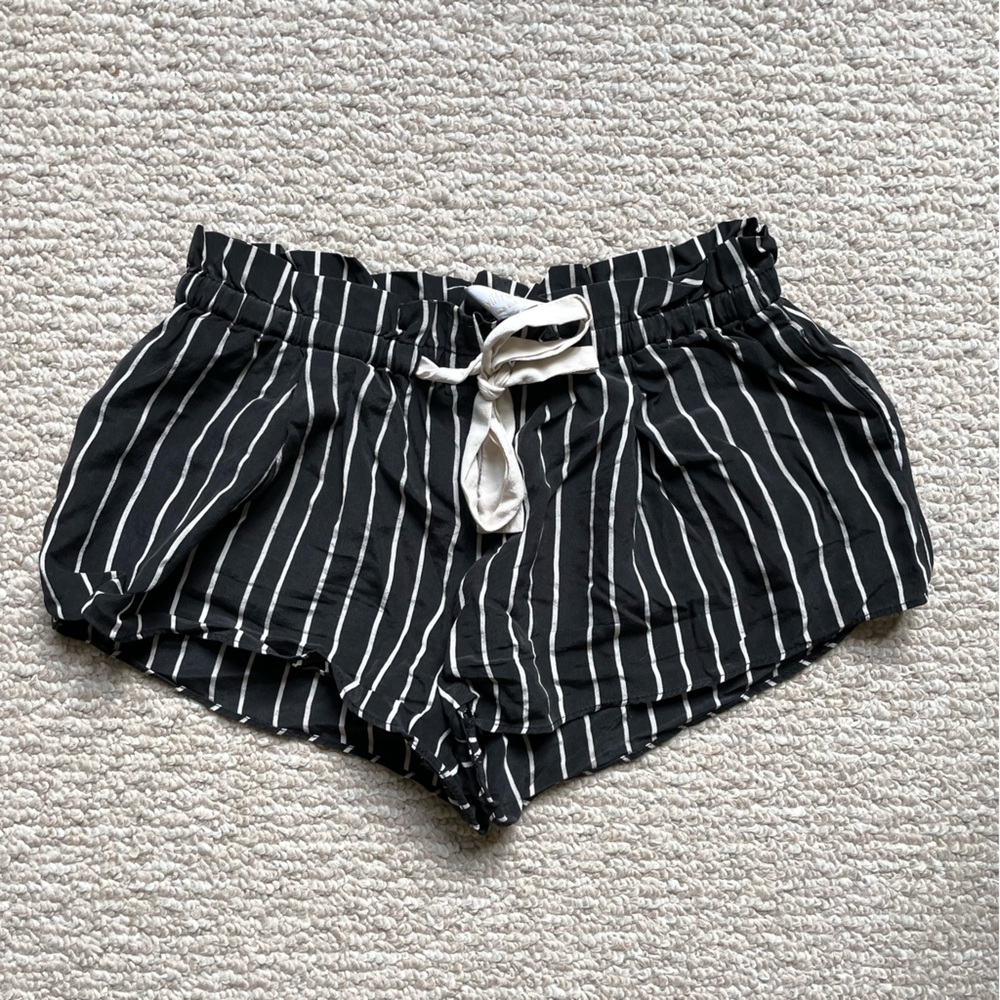 100% Silk Striped Shorts with Drawstring Waist